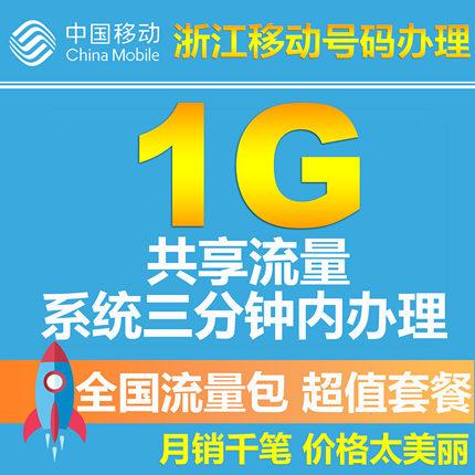 浙江移动流量共享1G 全国流量包 手机套餐包充值包2G/3G/4G叠加包 